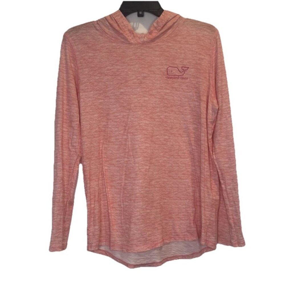 Vineyard Vines Women’s Pink Heathered Whale Logo Hoodie Long Sleeve Shirt Sz S